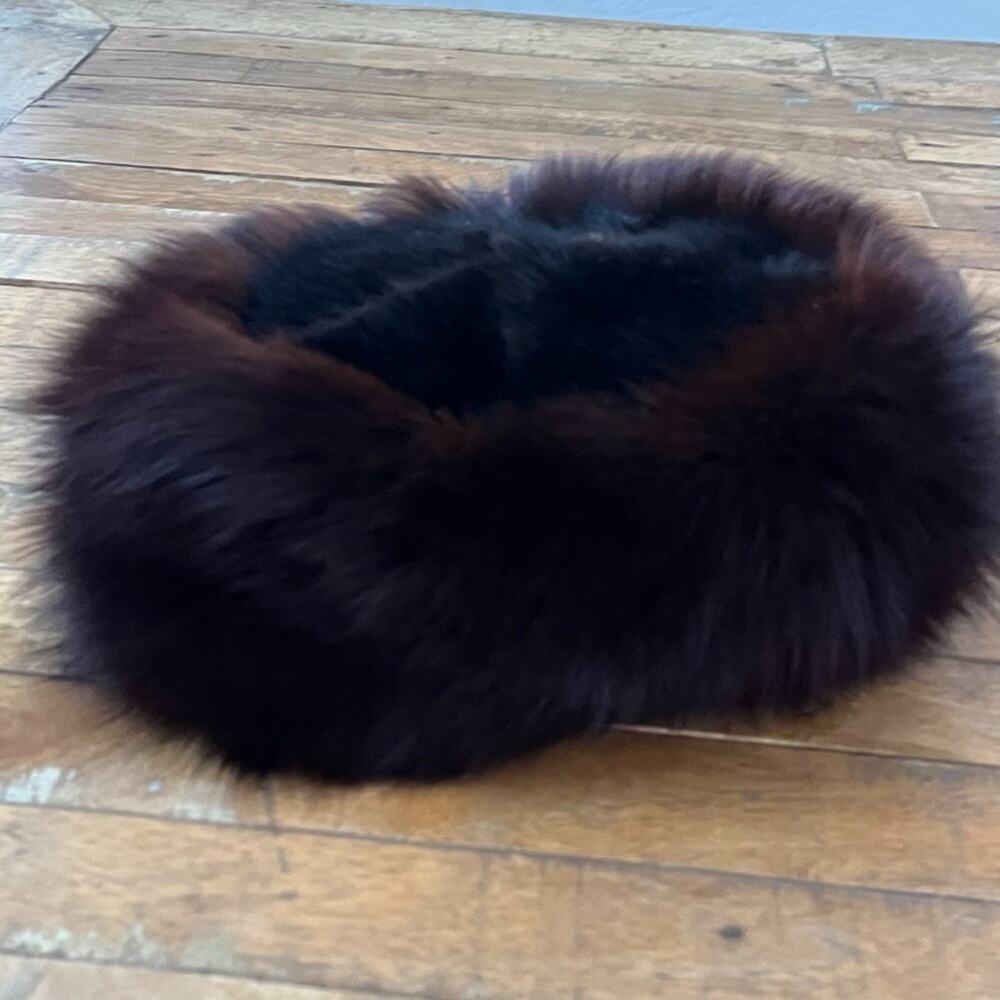 Vintage Women's Russian Style Brown & Black Real Fur Hat